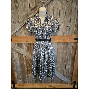 Vintage Robbie bee silky look polka dot dress size 8 short sleeve side zip ^